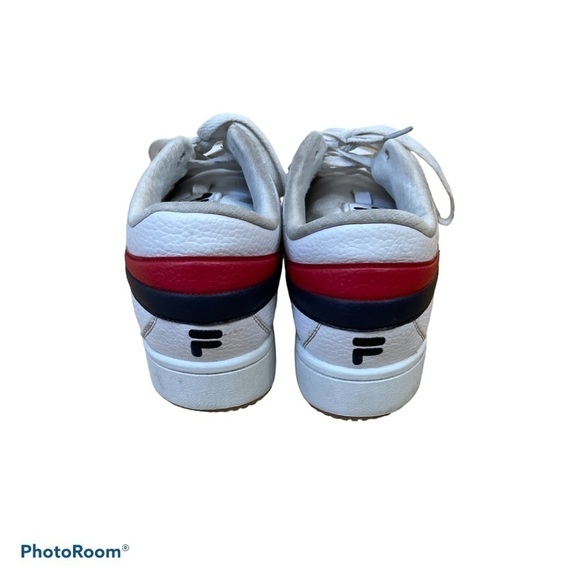FILA Women’s White Retro Court Sneakers Size 9 Red Navy Stripe Leather Low Top - Picture 3 of 8